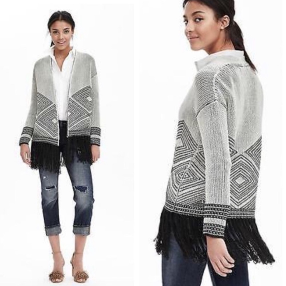 Banana Republic Black and Gray Geometric Cardigan